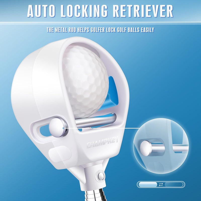 Champkey Upgraded Auto-Locking Golf Ball Retriever Performance Version - Thicken Telescopic Shaft Golf Ball Picker - High Durability and Stability Golf Retriever - Image 2
